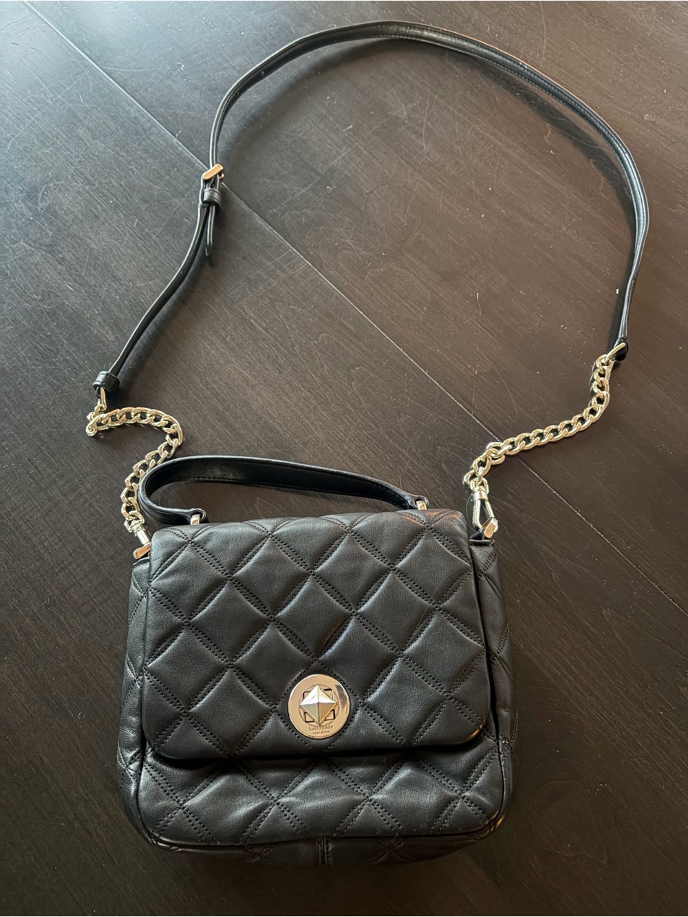 kate spade Black Quilted Shoulder Bag with Gold Hardware